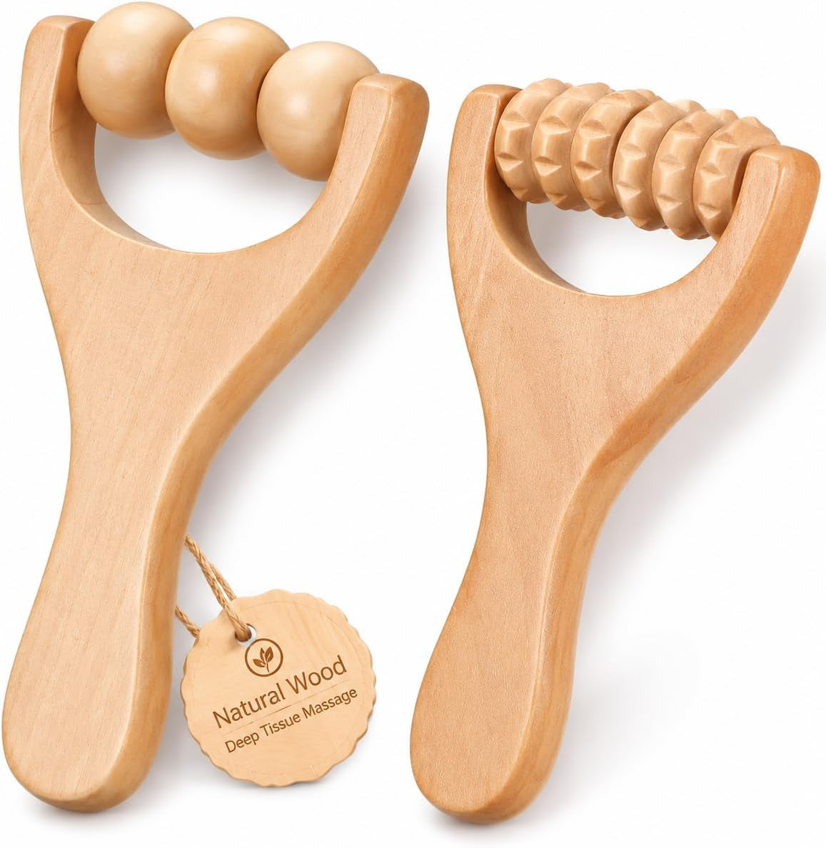 4Pcs Wooden Massage Roller Set, Full Body Massage Roller Tool for Hand, Foot Leg Recovery, Home Self Tools
