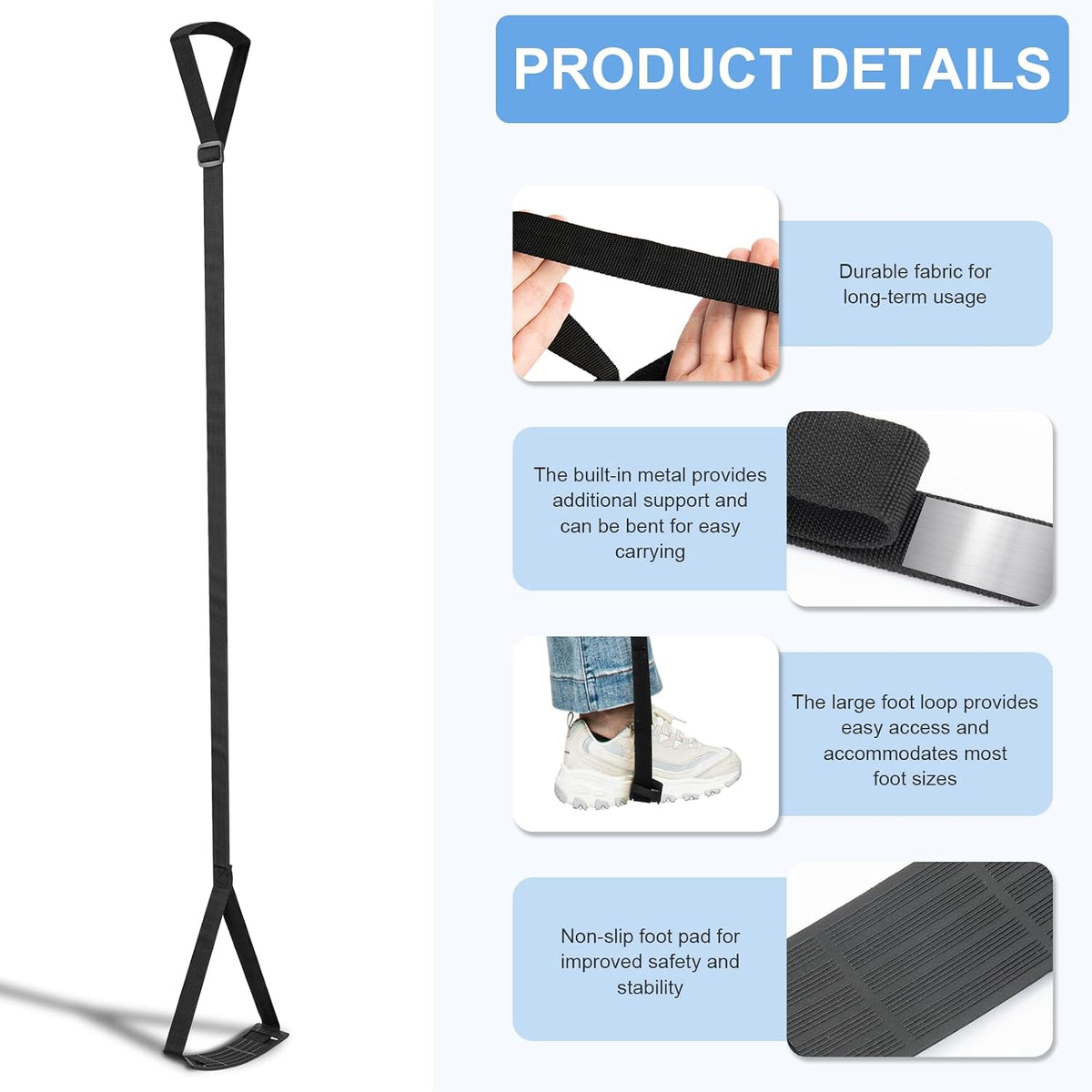 Rigid Leg Lifter for after Knee Surgery, Extra Long Leg Lifters for Elderly, Adjustable Leg Lifter Strap for after Hip Replacement, Limited Mobility, Foot Lifter Aid for Bed, Car, Wheelchair
