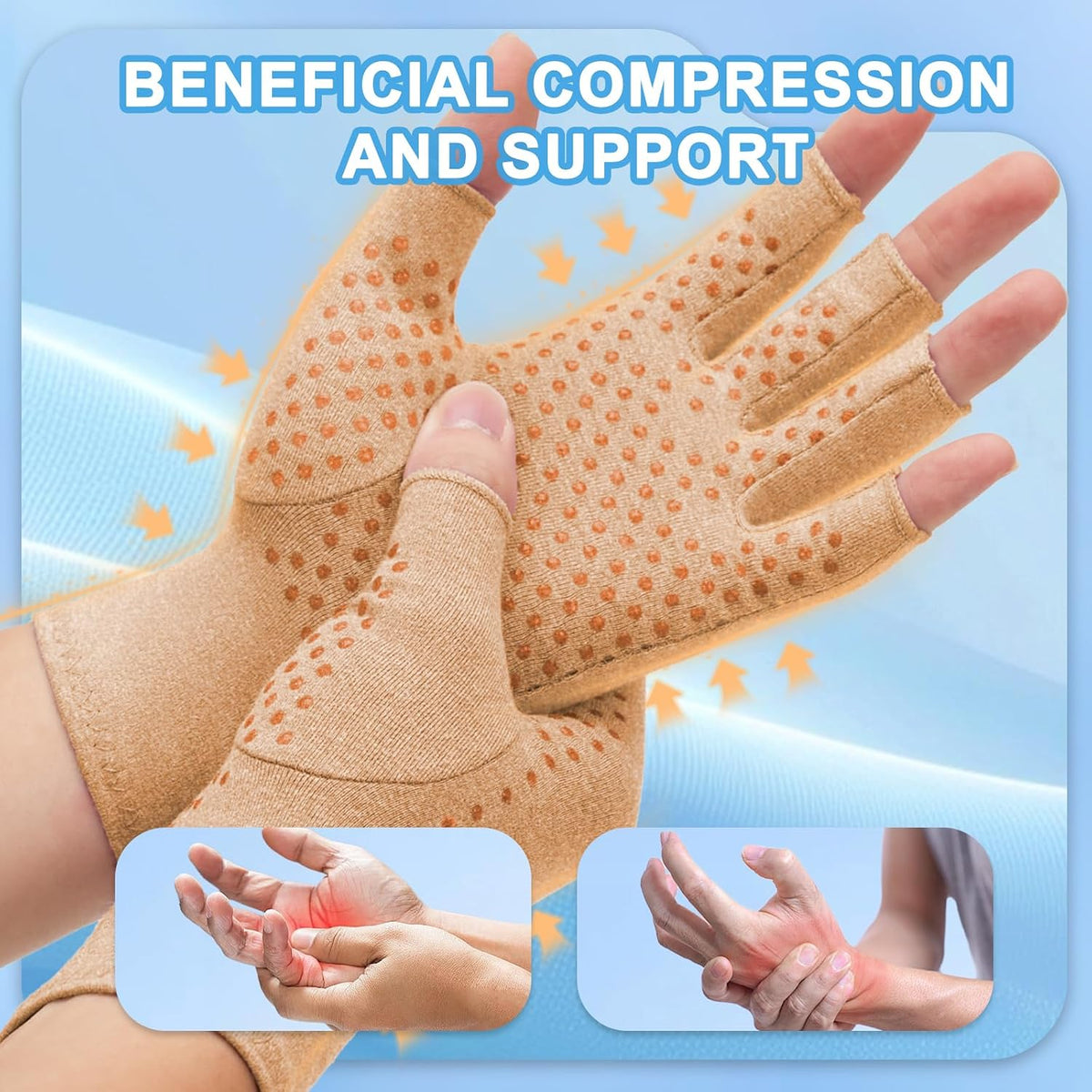 2-Pair Arthritis Compression Gloves for Hand Arthritis, Fingerless