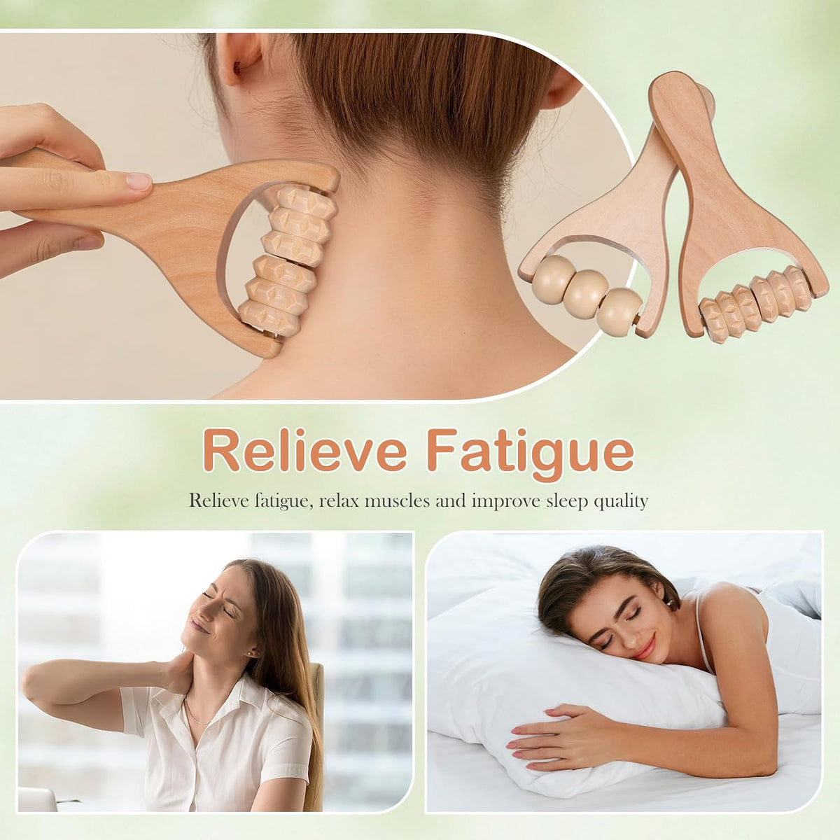 4Pcs Wooden Massage Roller Set, Full Body Massage Roller Tool for Hand, Foot Leg Recovery, Home Self Tools