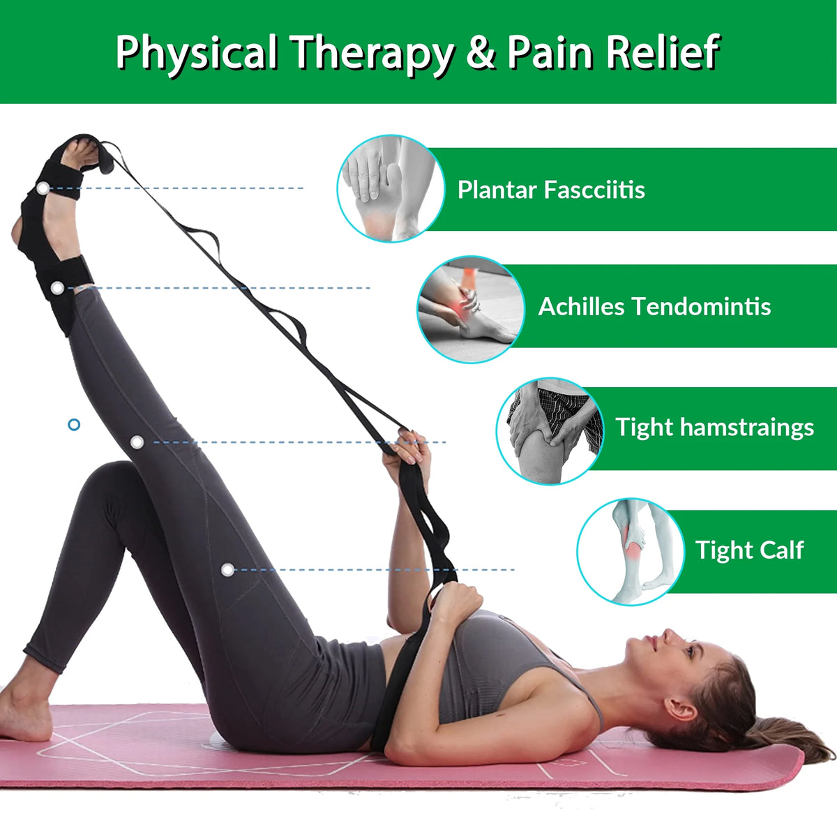 Foot Stretcher Belt for Plantar Fasciitis and Yoga, Black,‎Unisex-Adult