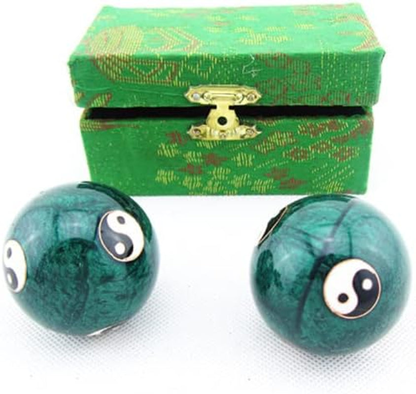 3298, Chinese Baoding Balls Hand Exercise Therapy Balls Stress Reliefe Balls, Taichi Pattern, Green Color
