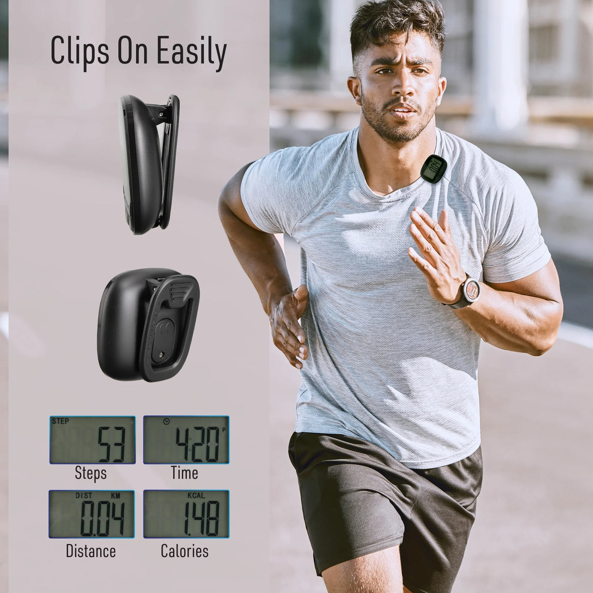 Xtreme Fit Clip-On Pedometer with Distance, Calories, and Time Tracking - Includes Battery - Black