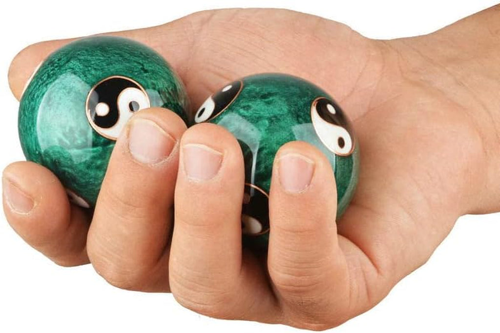 3298, Chinese Baoding Balls Hand Exercise Therapy Balls Stress Reliefe Balls, Taichi Pattern, Green Color
