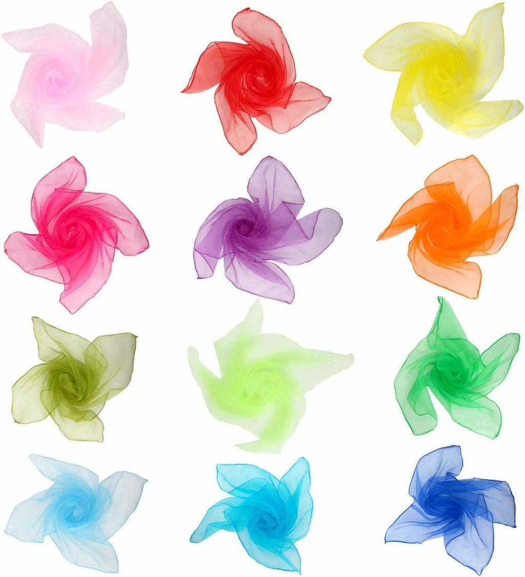 12 Colors 36Pcs Square Dance Scarves for Play, Music Dance Class, 24 Inches