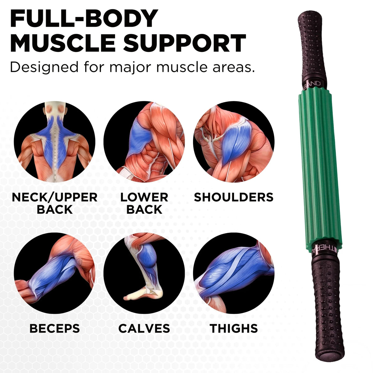 Roller Massager+, 19"-21" Retractable Muscle Massage Stick for Full-Body Use, Deep Tissue & Trigger Point Self-Massage, Portable Handheld Fascia Release Tool for Runners, Athletes