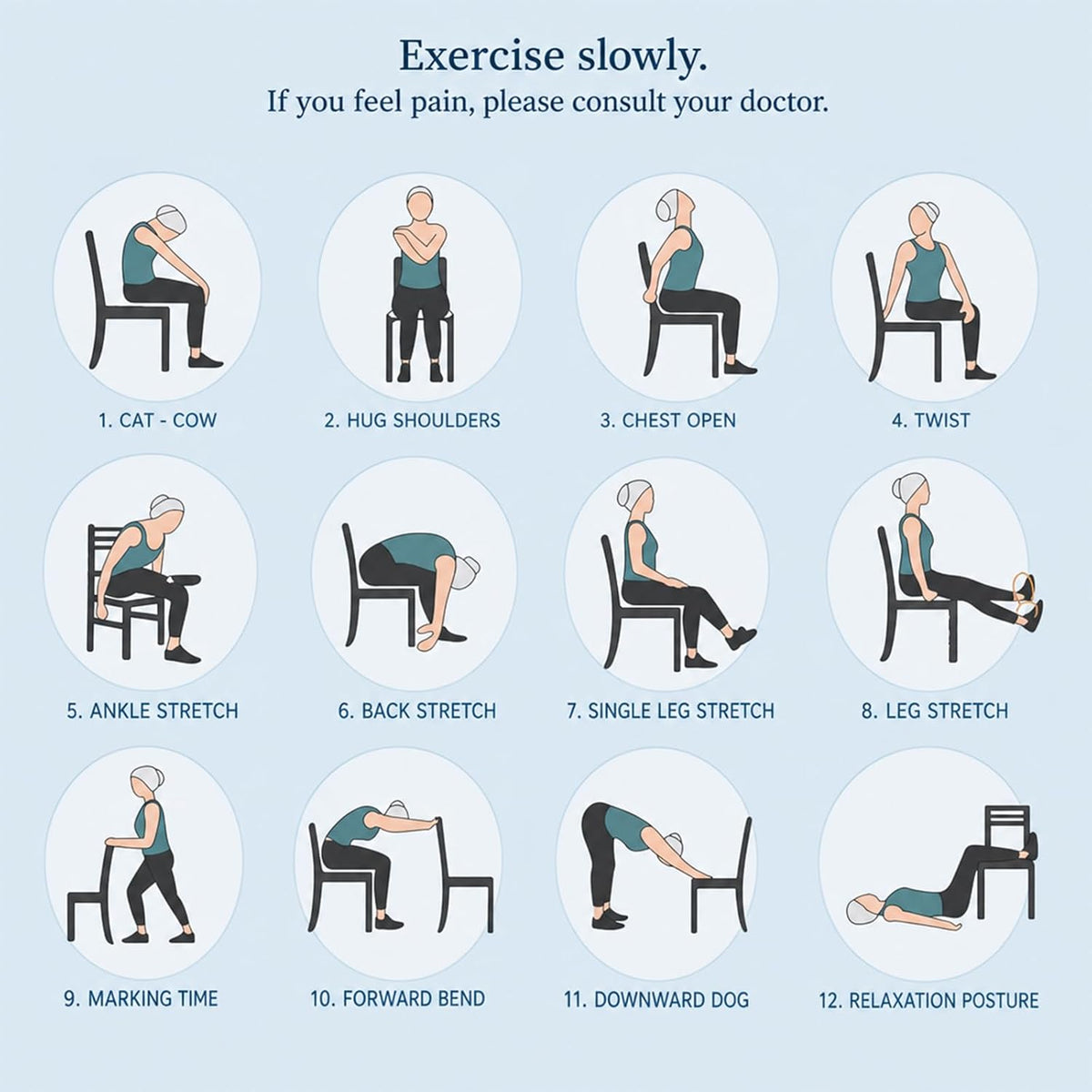 Chair Yoga Exercise Posters 4 Pack Seated Workout Charts for Seniors Beginners 8X10 Inch Fitness Guides for Flexibility Strength Physical Therapy Home Use (Green)