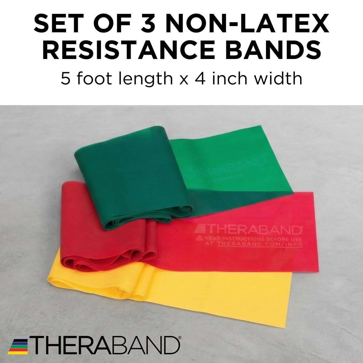 Resistance Bands Set, Yellow/Red/Green, Beginner, Non-Latex