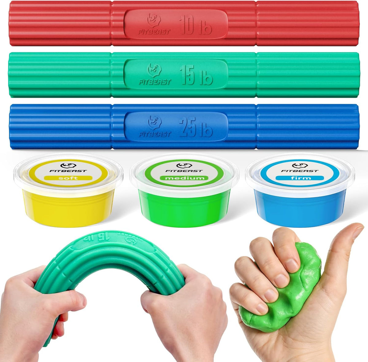 Flex Therapy Bars and Therapy Putty Set, Hand Therapy and Grip Strength Training for Finger, Wrist & Forearm Exercise
