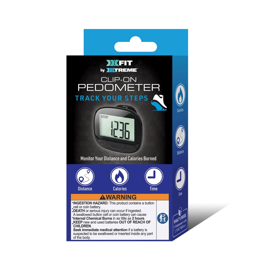 Xtreme Fit Clip-On Pedometer with Distance, Calories, and Time Tracking - Includes Battery - Black