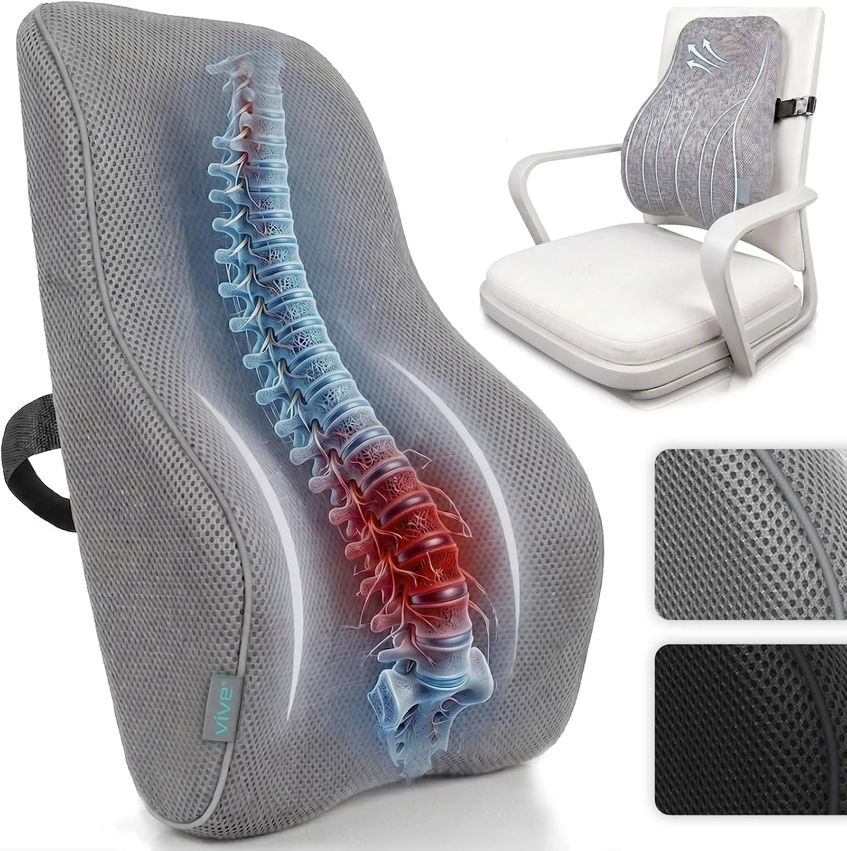 Full Lumbar Cushion - Memory Foam Contour Support for Lower Back Pain