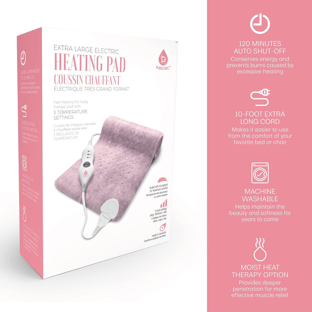 Extra Large Electric Heating Pad for Back Pain and Cramps Relief - 12" x 24" Heating Pad for Back Pain Relief, Neck, Shoulder - Dry & Moist Heat Option 2 Hours Auto Shut-Off (Rose Gold)