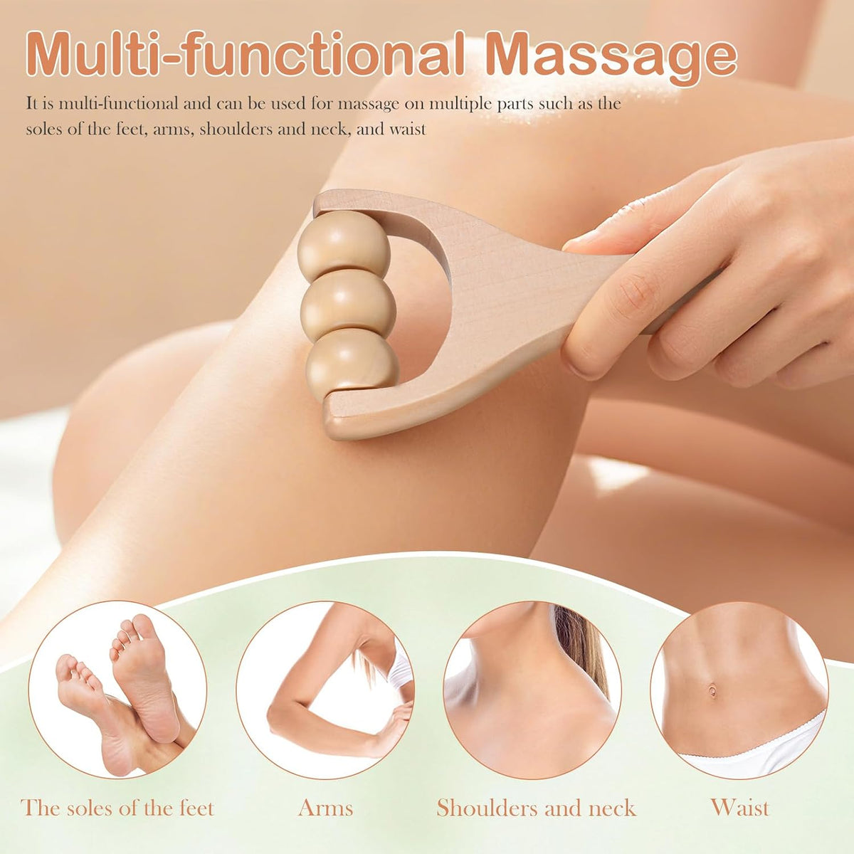 4Pcs Wooden Massage Roller Set, Full Body Massage Roller Tool for Hand, Foot Leg Recovery, Home Self Tools