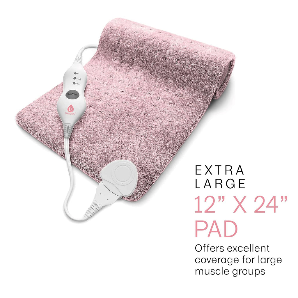 Extra Large Electric Heating Pad for Back Pain and Cramps Relief - 12" x 24" Heating Pad for Back Pain Relief, Neck, Shoulder - Dry & Moist Heat Option 2 Hours Auto Shut-Off (Rose Gold)
