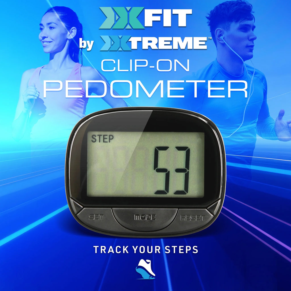 Xtreme Fit Clip-On Pedometer with Distance, Calories, and Time Tracking - Includes Battery - Black