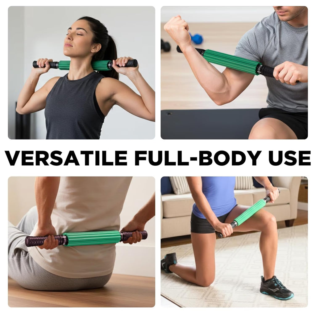 Roller Massager+, 19"-21" Retractable Muscle Massage Stick for Full-Body Use, Deep Tissue & Trigger Point Self-Massage, Portable Handheld Fascia Release Tool for Runners, Athletes