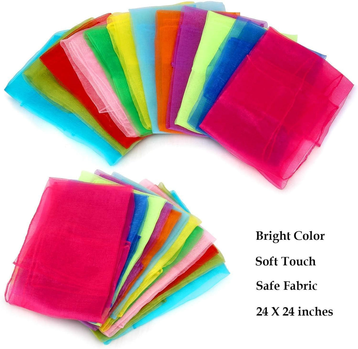 12 Colors 36Pcs Square Dance Scarves for Play, Music Dance Class, 24 Inches