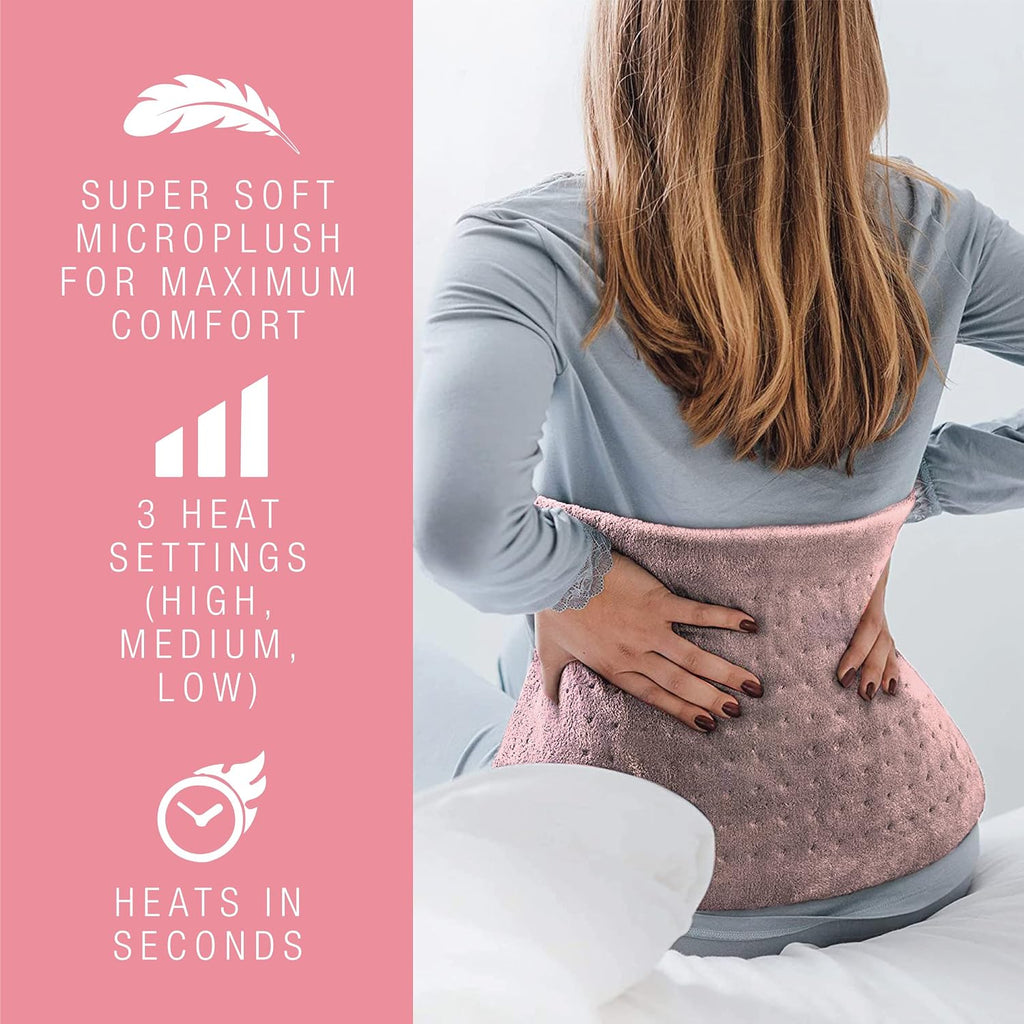 Extra Large Electric Heating Pad for Back Pain and Cramps Relief - 12" x 24" Heating Pad for Back Pain Relief, Neck, Shoulder - Dry & Moist Heat Option 2 Hours Auto Shut-Off (Rose Gold)