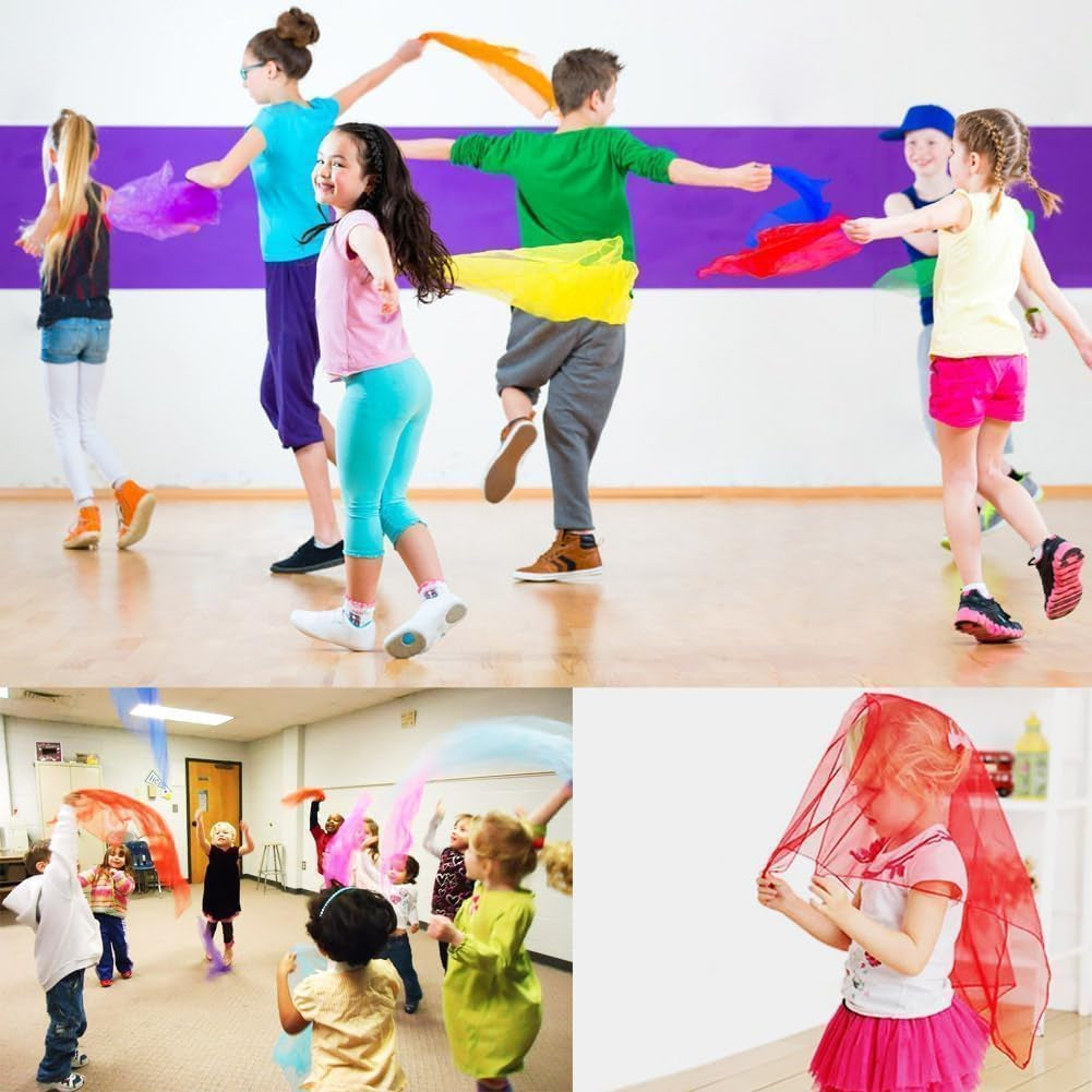 12 Colors 36Pcs Square Dance Scarves for Play, Music Dance Class, 24 Inches