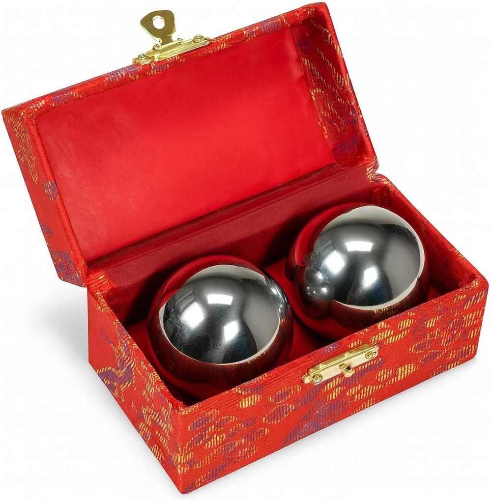 Silver Baoding balls in their box