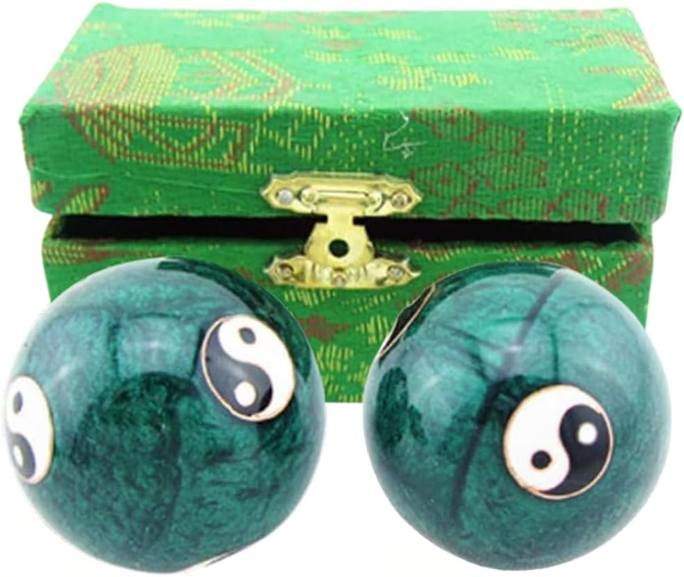 3298, Chinese Baoding Balls Hand Exercise Therapy Balls Stress Reliefe Balls, Taichi Pattern, Green Color
