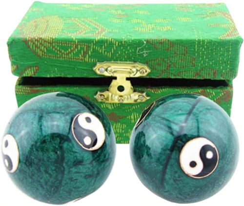 3298, Chinese Baoding Balls Hand Exercise Therapy Balls Stress Reliefe Balls, Taichi Pattern, Green Color