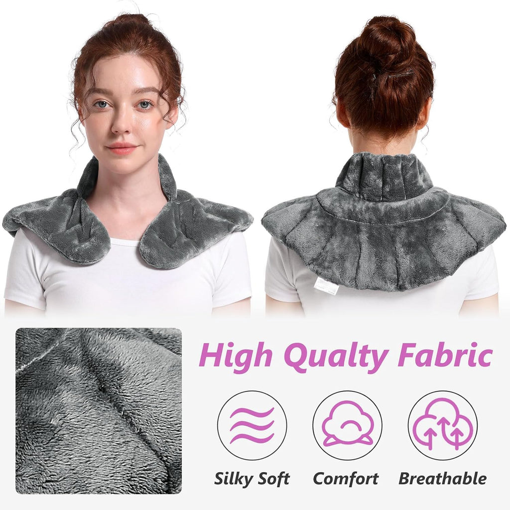 Microwavable Heating Pad for Neck, Shoulders, and Back - Microwave Heated Wrap with Moist Heat, Weighted Neck Warmer, Gray, Unscented