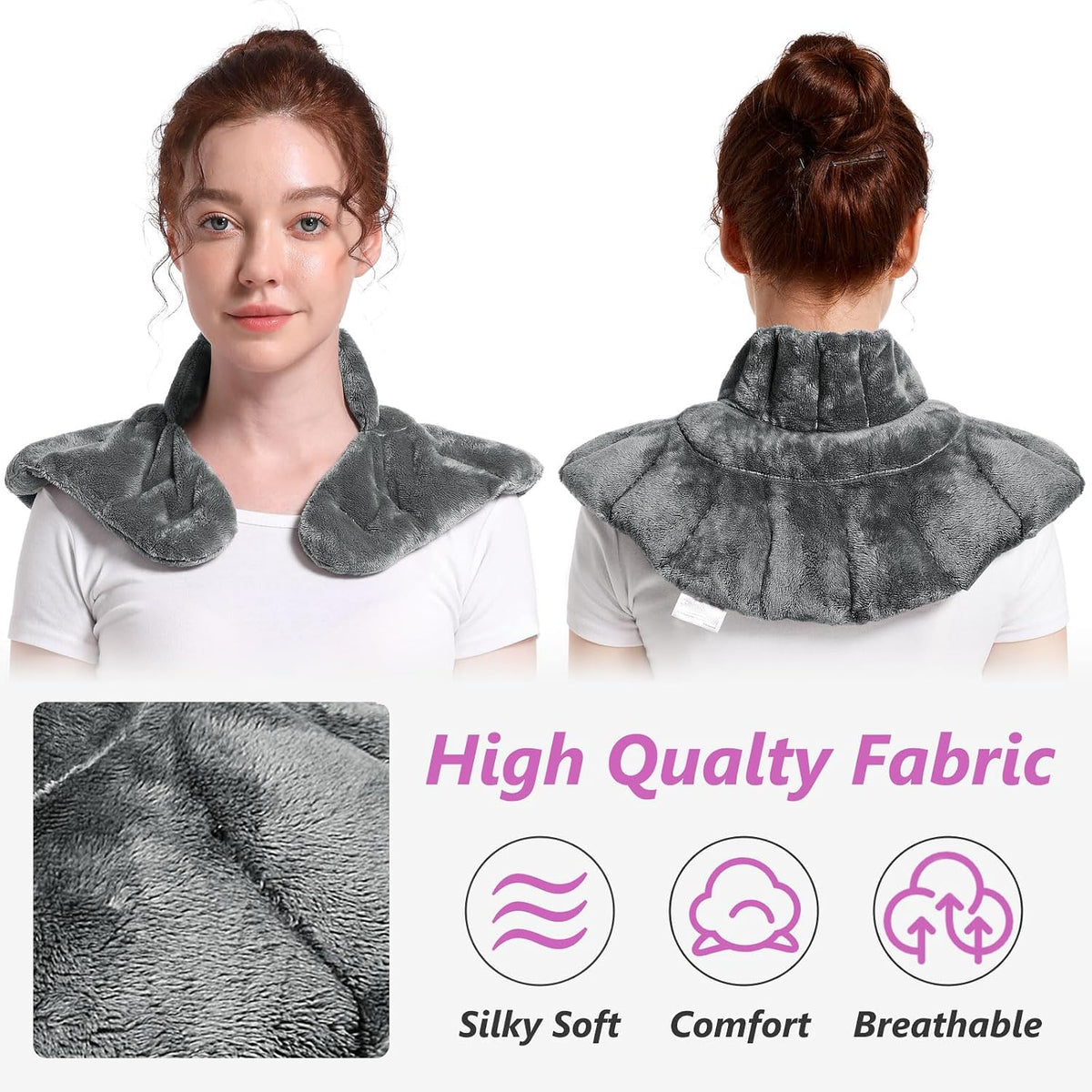 Microwavable Heating Pad for Neck, Shoulders, and Back - Microwave Heated Wrap with Moist Heat, Weighted Neck Warmer, Gray, Unscented