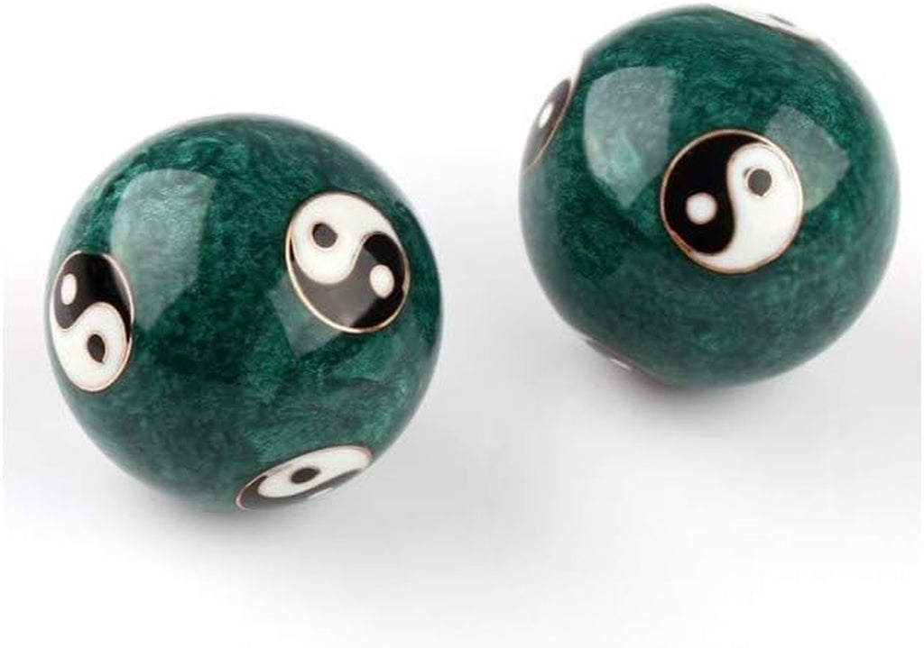 3298, Chinese Baoding Balls Hand Exercise Therapy Balls Stress Reliefe Balls, Taichi Pattern, Green Color