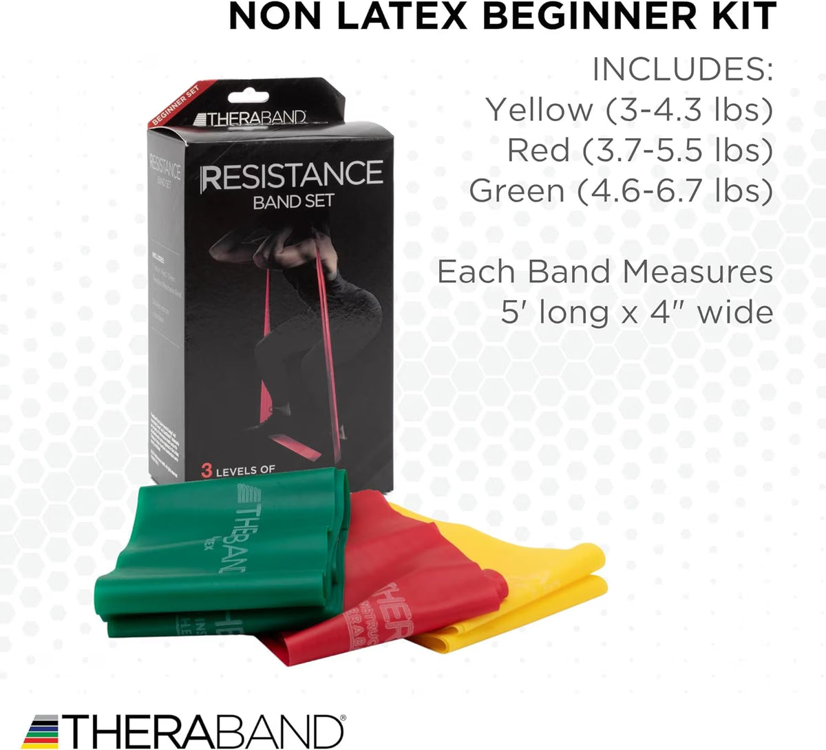 Resistance Bands Set, Yellow/Red/Green, Beginner, Non-Latex