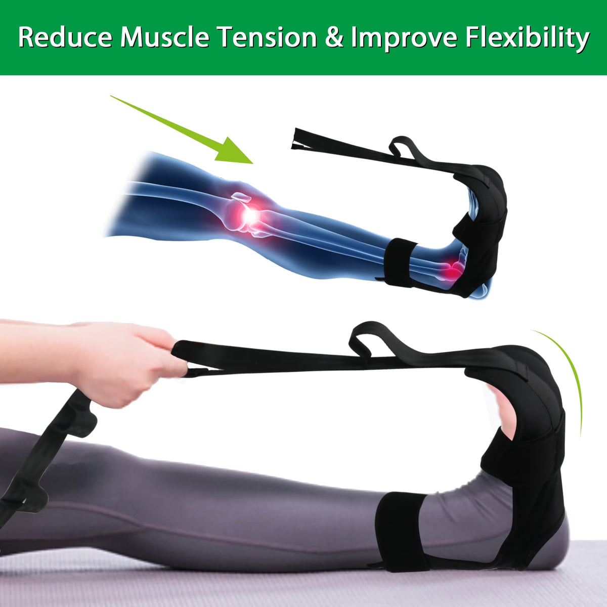 Foot Stretcher Belt for Plantar Fasciitis and Yoga, Black,‎Unisex-Adult