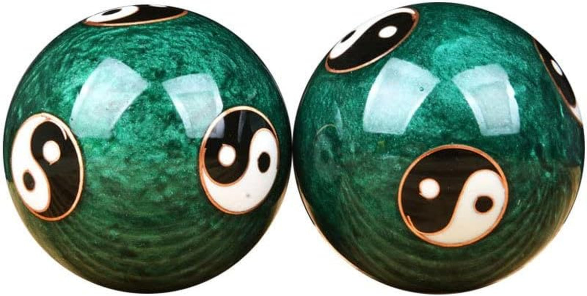 3298, Chinese Baoding Balls Hand Exercise Therapy Balls Stress Reliefe Balls, Taichi Pattern, Green Color