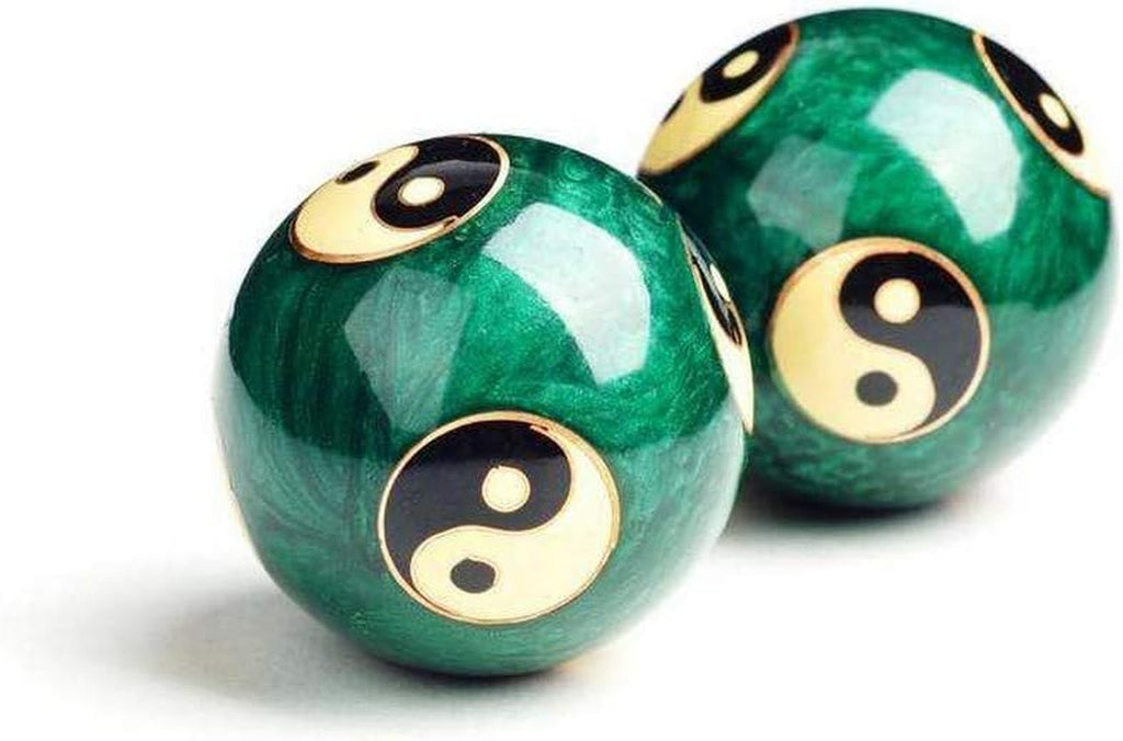3298, Chinese Baoding Balls Hand Exercise Therapy Balls Stress Reliefe Balls, Taichi Pattern, Green Color